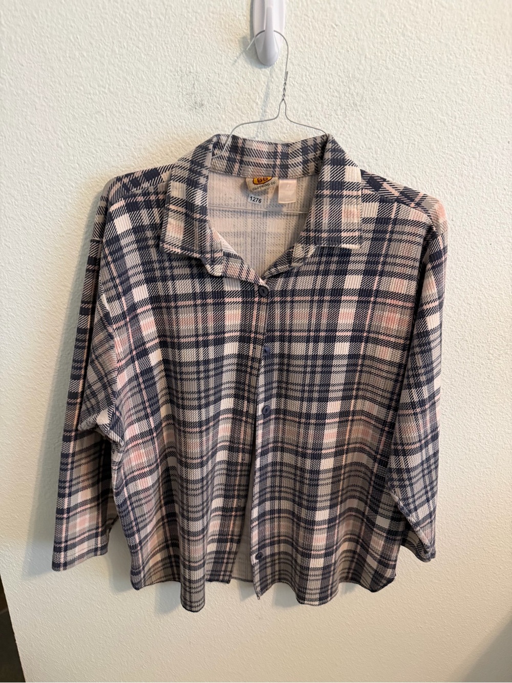 Route 66 Plaid Button-Down Shirt in Pink and Navy
